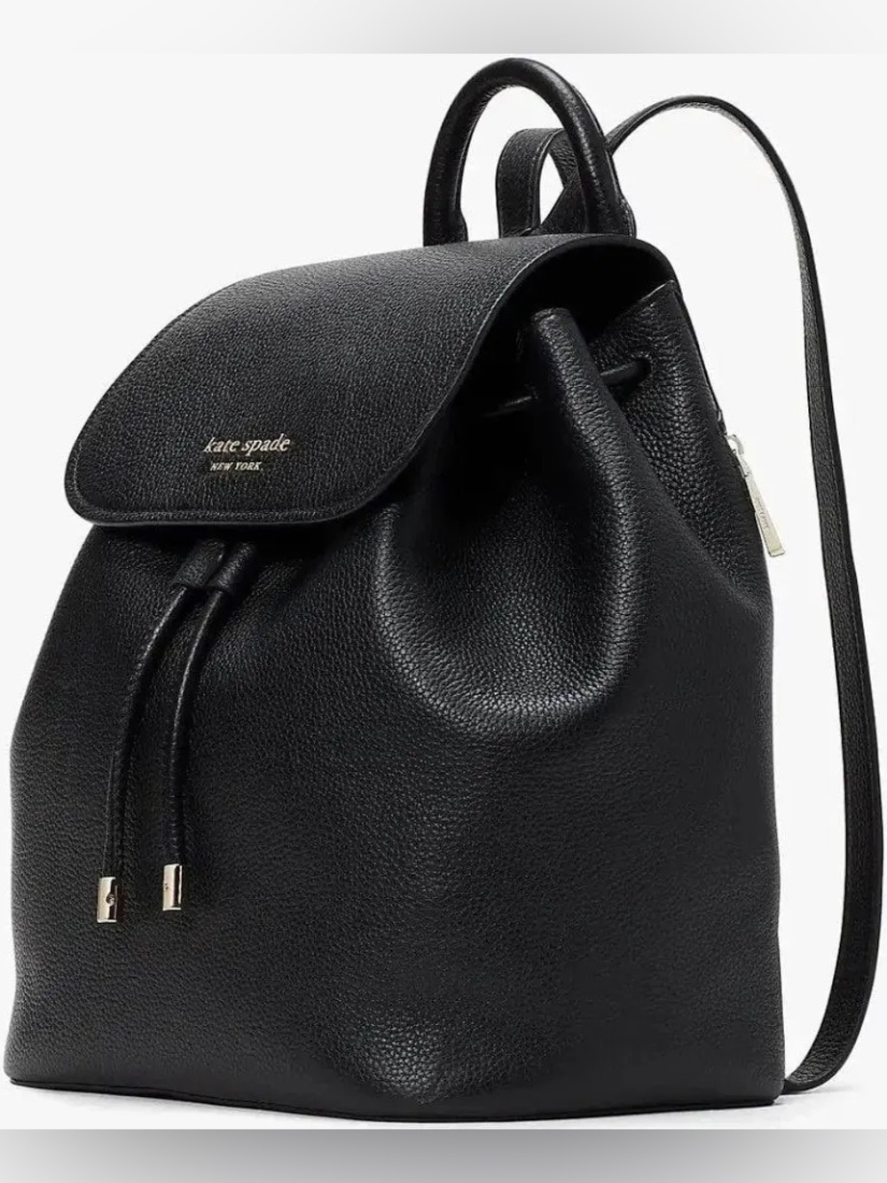 NWT Kate Spade New York Black Pebbled Leather Medium Flap Backpack -MSRP$359♠️ - Picture 11 of 11